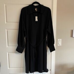 Black Long Sleeve Dress with sparkles on collar & cuffs, belt included size 3x